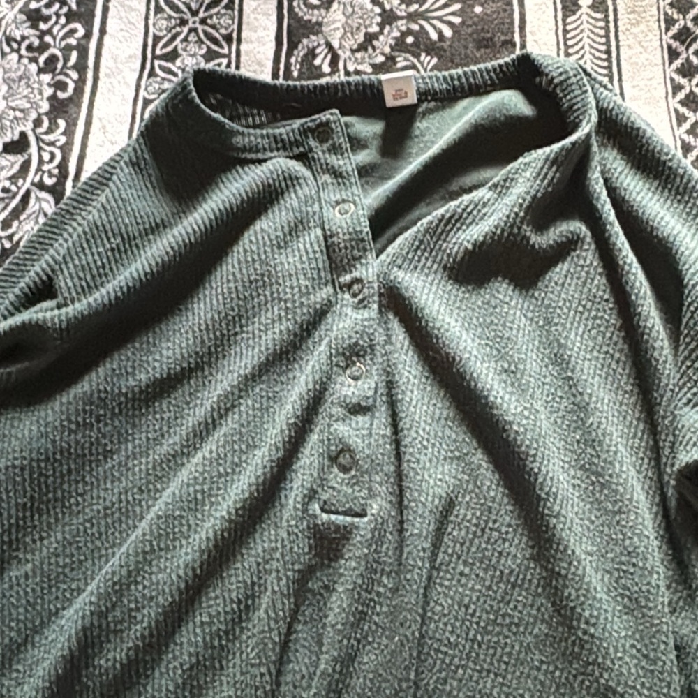 Green Button-Up Henley Shirt